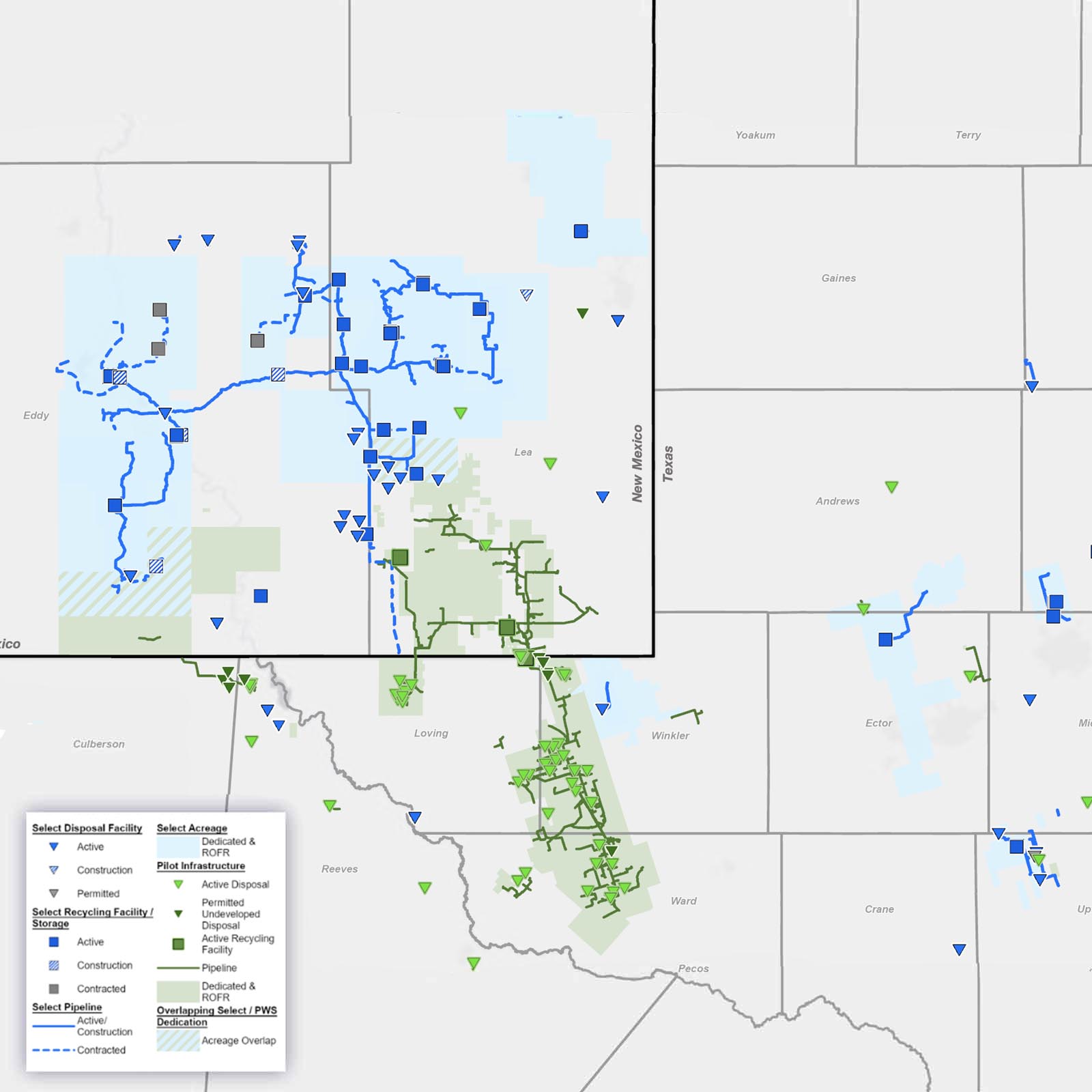 map of pilot water and select water infrastructure assets